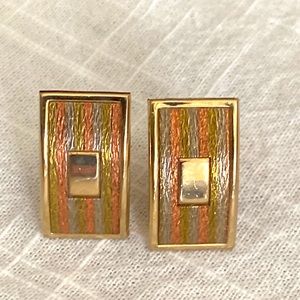Vintage 60s Signed SWANK Tri Color Gold & Rose-gold Cuff Links